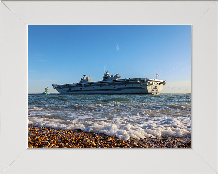 HMS Prince of Wales (R09) Royal Navy Queen Elizabeth Class Aircraft Carrier Photo Print Apr 26 Wall Art Posters, Prints, & Visual Artwork Hampshire Prints 10 x 8 White Frame No
