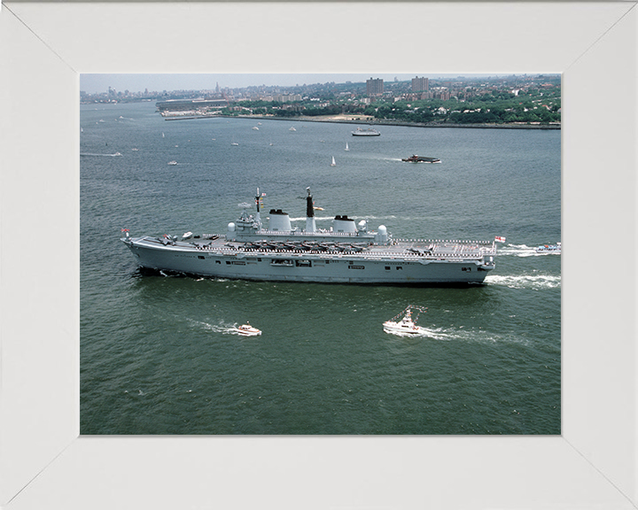 HMS Ark Royal (R07) Photo Print - New York 1986 - Royal Navy Invincible Class Aircraft Carrier Hampshire Prints 10 x 8 White Frame No