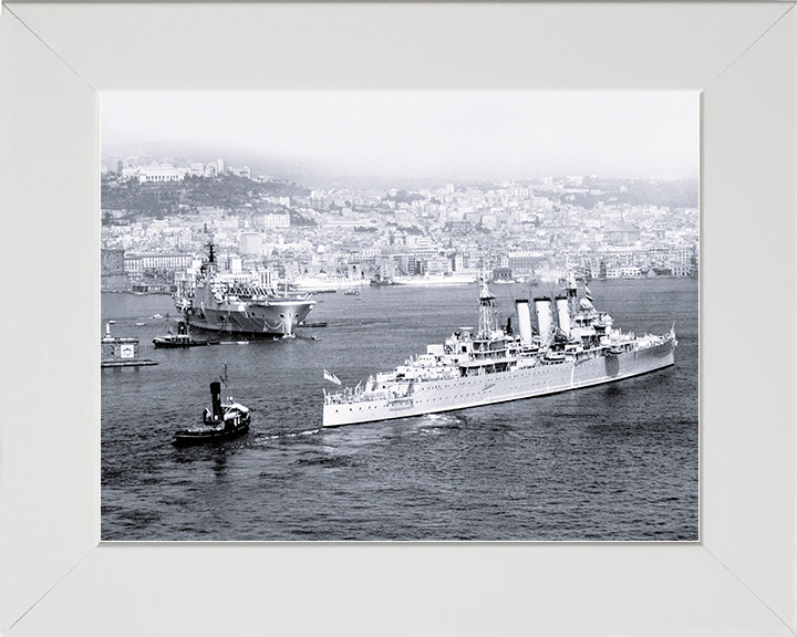 HMS Cumberland (57) Royal Navy County Class Cruiser Warship Naples 1955 Photo Print Wall Art Decor Posters, Prints, & Visual Artwork Hampshire Prints 10 x 8 White Frame No