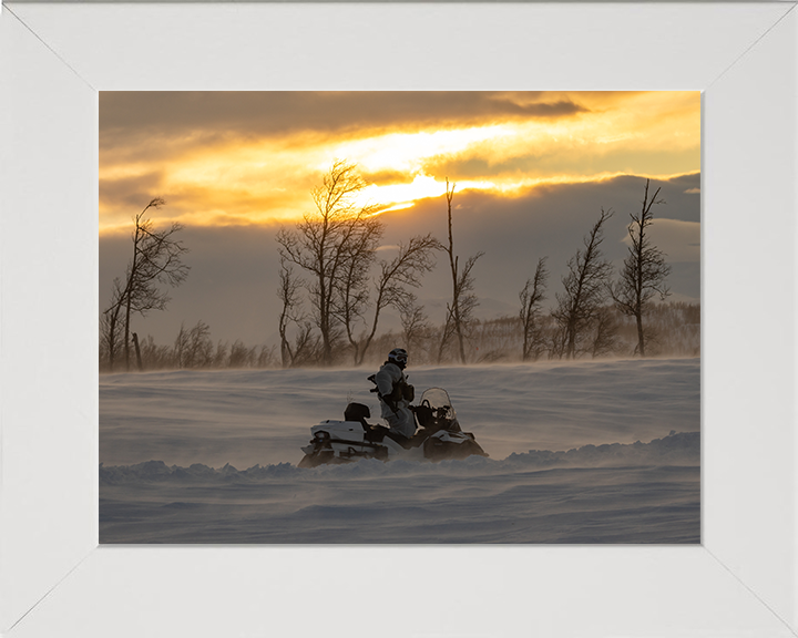 Royal Marine Commando on a Snowmobile Photo Print - SRS Hampshire Prints 10 x 8 White Frame No