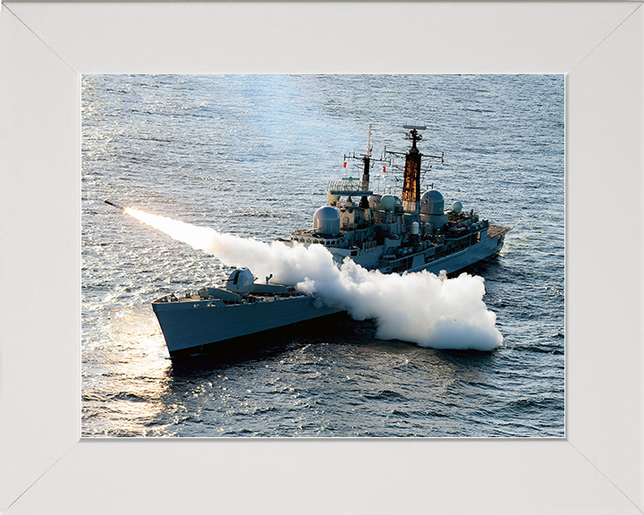 HMS Edinburgh (D97) Royal Navy Type 42 Destroyer Sea Dart Launch Photo Print Wall Art Decor Posters, Prints, & Visual Artwork Hampshire Prints 10 x 8 White Frame No