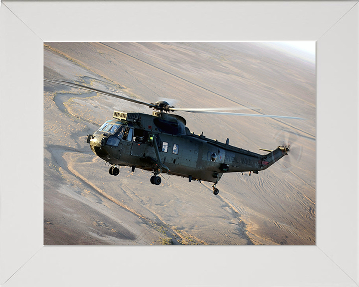 Sea King Mk4 Helicopter Helmand Province 2011 Photo Print - Royal Navy Aircraft Posters, Prints, & Visual Artwork Hampshire Prints 10 x 8 White Frame No