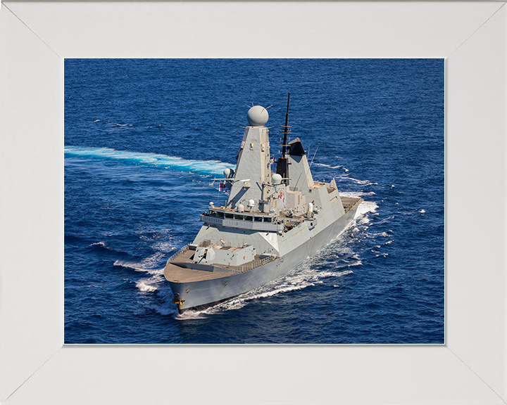 HMS Diamond (D34) Royal Navy Type 45 Destroyer Turning to Starboard Photo Print Wall Art Decor Posters, Prints, & Visual Artwork Hampshire Prints 10 x 8 White Frame No