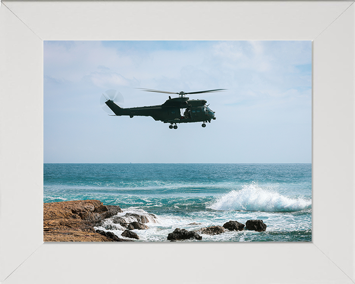 RAF Puma Helicopter in flight Photo Print - Royal Air Force Aircraft Hampshire Prints 10 x 8 White Frame No