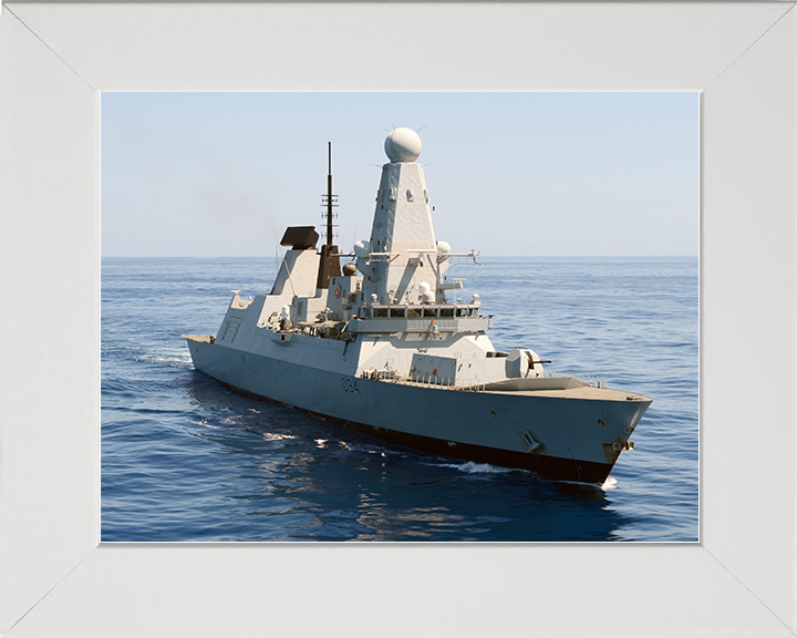 HMS Diamond (D34) Royal Navy Type 45 Destroyer High Starboard Bow View Photo Print Wall Art Decor Posters, Prints, & Visual Artwork Hampshire Prints 10 x 8 White Frame No