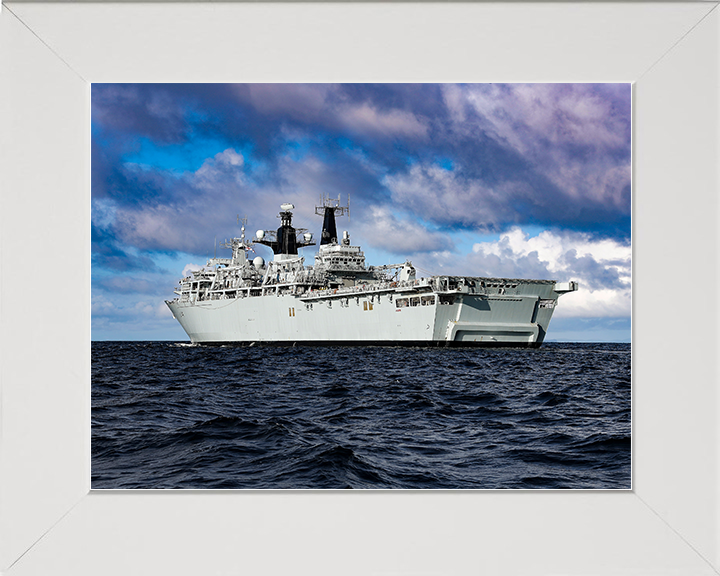 HMS Albion (L14) Royal Navy Albion Class Amphibious Ship At Sea During Sunset Photo Print Wall Art Naval Decor Posters, Prints, & Visual Artwork Hampshire Prints 10 x 8 White Frame No