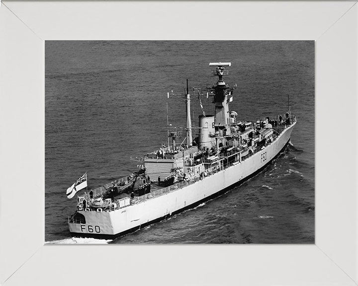 HMS Jupiter (F60) Photo Print - Starboard Quarter View - Royal Navy Leander Class Frigate Hampshire Prints 10 x 8 White Frame No