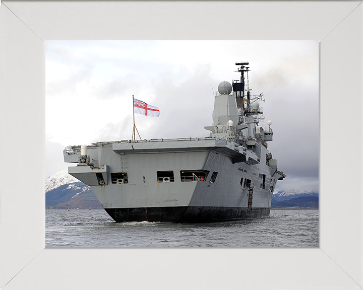 HMS Ark Royal (R07) Photo Print - Stern View 2009 - Royal Navy Invincible Class Aircraft Carrier Hampshire Prints 10 x 8 White Frame No