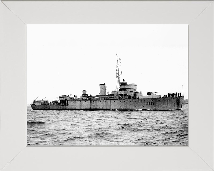 HMS Albacore (J101) Photo Print - At Sea 1944 - Royal Navy Algerine Class Minesweeper Posters, Prints, & Visual Artwork Hampshire Prints 10 x 8 White Frame No