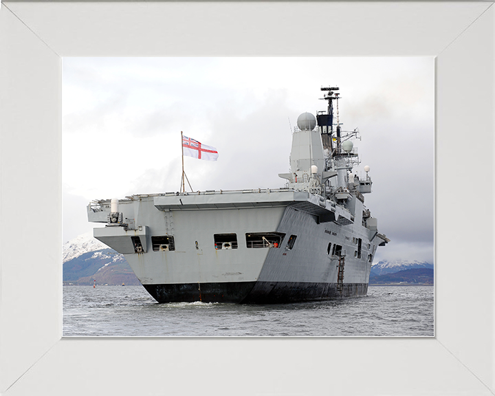 HMS Ark Royal (R07) Royal Navy Invincible Class Aircraft Carrier Stern View 2009 Photo Print Wall Art Decor Posters, Prints, & Visual Artwork Hampshire Prints 10 x 8 White Frame No