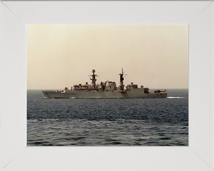 HMS Brazen (F91) Photo Print - Port Beam View at Sea - Royal Navy Type 22 Frigate Hampshire Prints 10 x 8 White Frame No