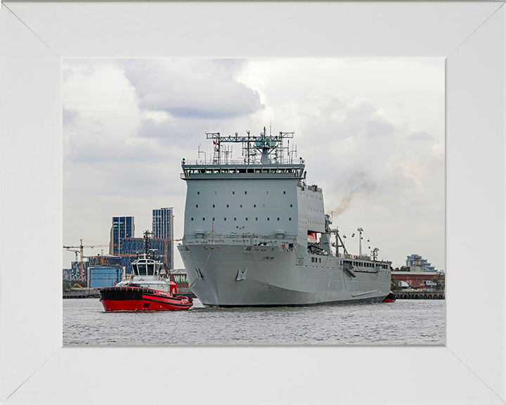 RFA Lyme Bay (L3007) Photo Print - With Tugs - Royal Fleet Auxiliary Bay Class Ship Hampshire Prints 10 x 8 White Frame No
