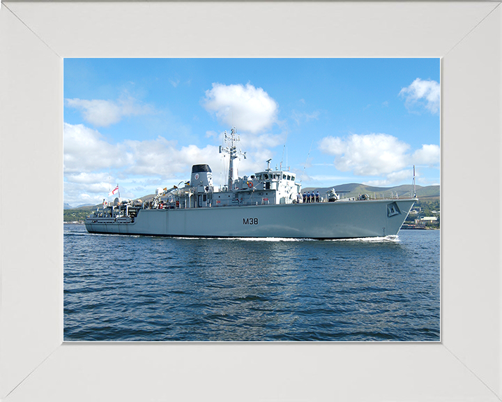 HMS Atherstone (M38) Royal Navy Hunt Class Mine Warfare Vessel Leaving Harbour Photo Print Wall Art Decor Posters, Prints, & Visual Artwork Hampshire Prints 10 x 8 White Frame No