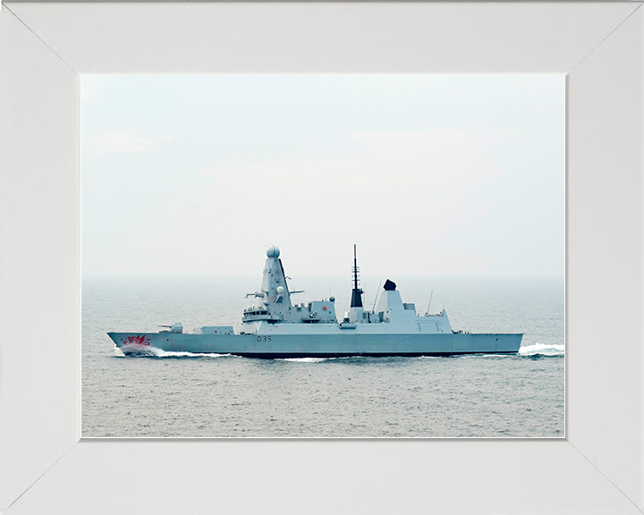 HMS Dragon (D35) Royal Navy Type 45 Destroyer At Sea 2018 Photo Print Wall Art Decor Posters, Prints, & Visual Artwork Hampshire Prints 10 x 8 White Frame No