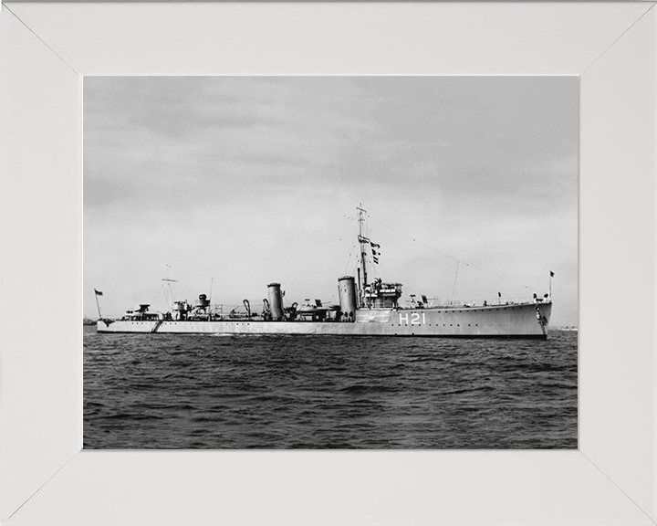 HMS Scimitar (H21) Photo Print - At Anchor 1935 - Royal Navy S Class Destroyer Posters, Prints, & Visual Artwork Hampshire Prints 10 x 8 White Frame No