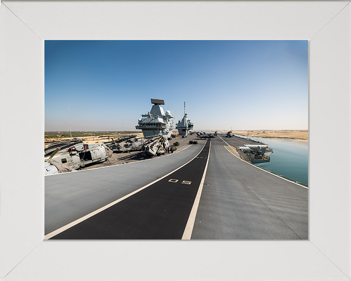 HMS Prince of Wales (R09) Photo Print - Flight Deck 2025 - Royal Navy Queen Elizabeth Class Aircraft Carrier Hampshire Prints 10 x 8 White Frame No