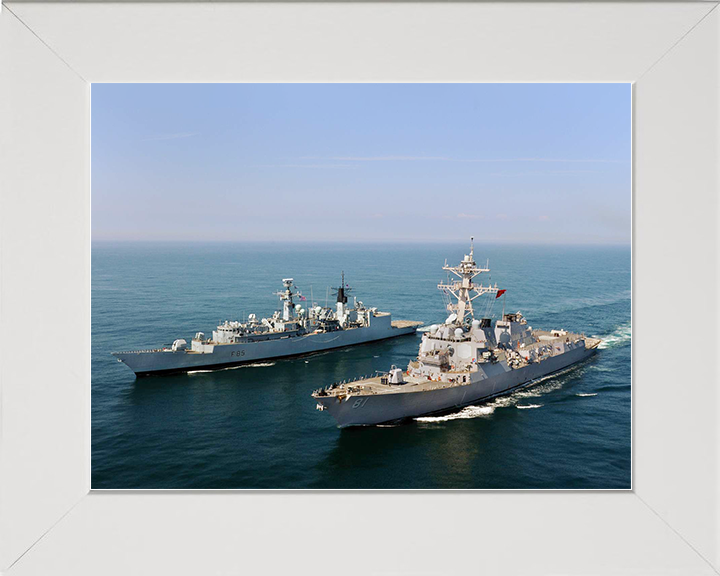 HMS Cumberland (F85) Royal Navy Type 22 Frigate Alongside USS Winston S. Churchill Photo Print Wall Art Decor Posters, Prints, & Visual Artwork Hampshire Prints 10 x 8 White Frame No