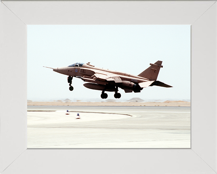 RAF Jaguar GR1 Jet Taking Off Photo Print - Royal Air Force Aircraft Hampshire Prints 10 x 8 White Frame No