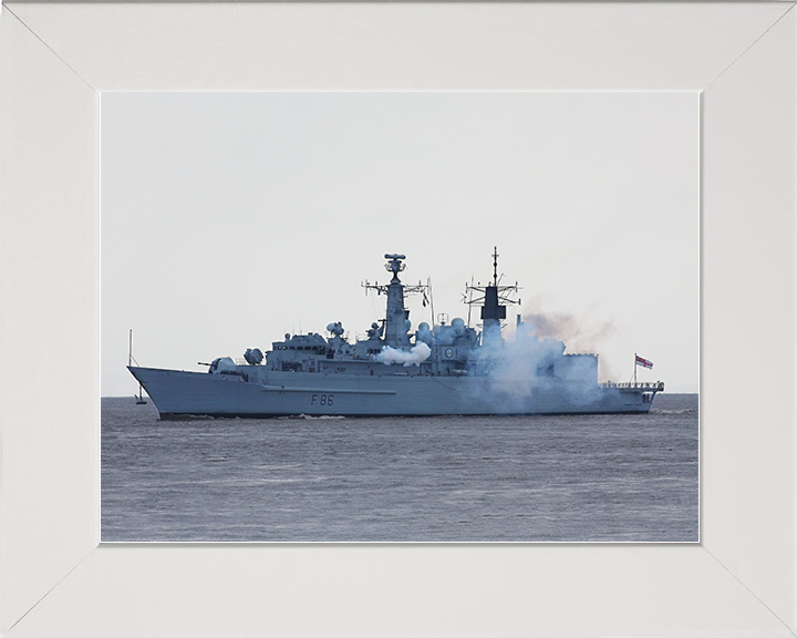 HMS Campbeltown (F86) Royal Navy Type 22 Frigate Firing a Gun Salute Photo Print Wall Art Decor Posters, Prints, & Visual Artwork Hampshire Prints 10 x 8 White Frame No