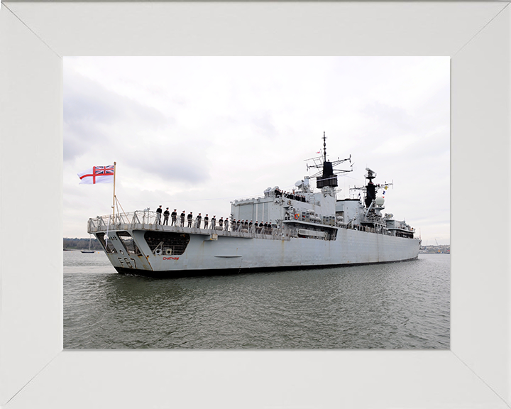 HMS Chatham (F87) Royal Navy Type 22 Frigate Devonport 2011 Photo Print Wall Art Decor Posters, Prints, & Visual Artwork Hampshire Prints 10 x 8 White Frame No