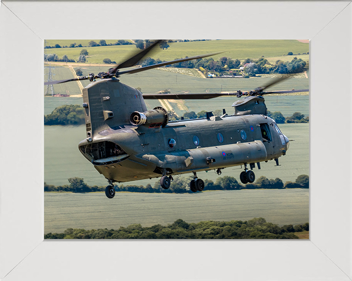 RAF Chinook Helicopter Closeup Photo Print - Royal Air Force Aircraft Hampshire Prints 10 x 8 White Frame No