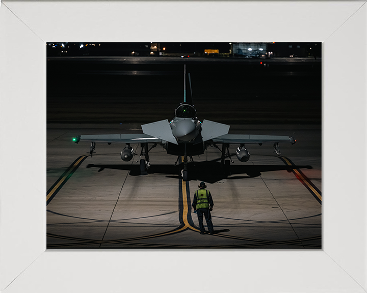 RAF Typhoon FGR4 On the Ground at Night Photo Print Royal Air Force Aircraft Wall Art Aviation Decor Posters, Prints, & Visual Artwork Hampshire Prints 10 x 8 White Frame No