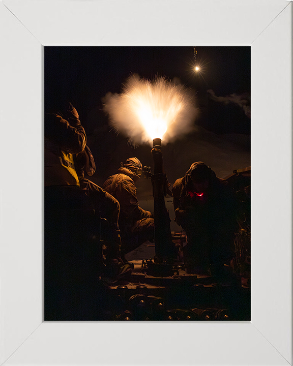 Royal Marine Commando Mortar Team Night Firing Photo Print 45 Commando Marines Wall Art Military Decor UK Posters, Prints, & Visual Artwork Hampshire Prints 10 x 8 White Frame No