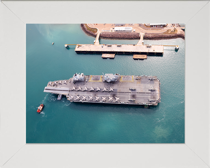 HMS Prince of Wales (R09) Photo Print - Visits Darwin 2025 - Royal Navy Queen Elizabeth Class Aircraft Carrier Hampshire Prints 10 x 8 White Frame No