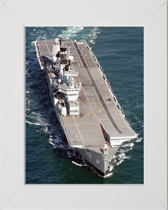 HMS Ark Royal (R07) Royal Navy Invincible Class Aircraft Carrier At Sea From Above Photo Print Wall Art Decor Posters, Prints, & Visual Artwork Hampshire Prints 10 x 8 White Frame No