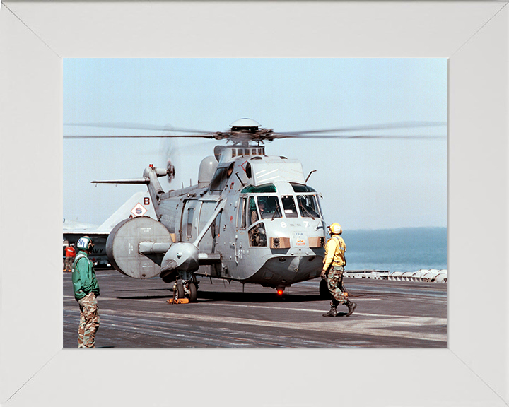Sea King Helicopter on the Flight Deck of US Carrier Photo Print - Royal Navy Aircraft Hampshire Prints 10 x 8 White Frame No