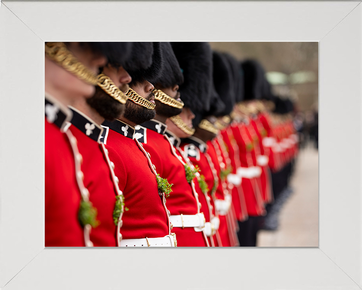 Irish Guards on Parade with Shamrocks Photo Print - British Army Hampshire Prints 10 x 8 White Frame No