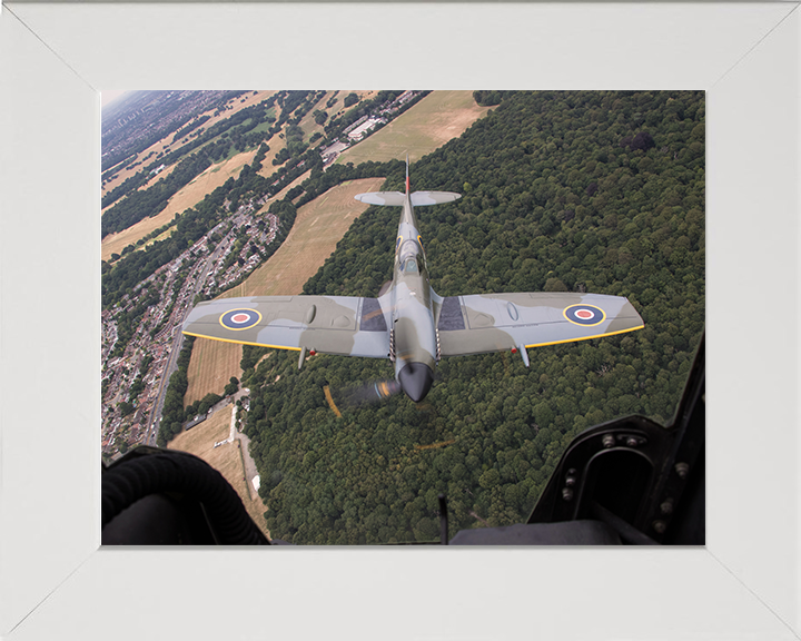 RAF Spitfire Mk XVI with Clipped Wings in Flight Photo Print - Royal Air Force Aircraft Posters, Prints, & Visual Artwork Hampshire Prints 10 x 8 White Frame No