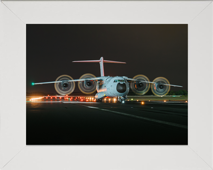 RAF Atlas A400M Powering up 2025 Photo Print - Royal Air Force Aircraft Posters, Prints, & Visual Artwork Hampshire Prints 10 x 8 White Frame No