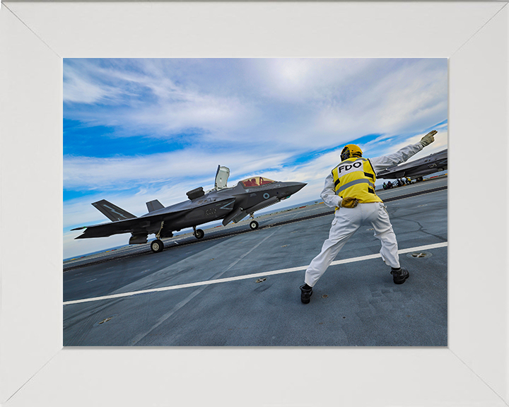 RAF F35B flight deck takeoff Photo Print - Royal Air Force Aircraft Hampshire Prints 10 x 8 White Frame No