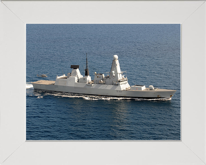 HMS Daring (D32) Royal Navy Type 45 Destroyer High Starboard Beam View Photo Print Wall Art Decor Posters, Prints, & Visual Artwork Hampshire Prints 10 x 8 White Frame No