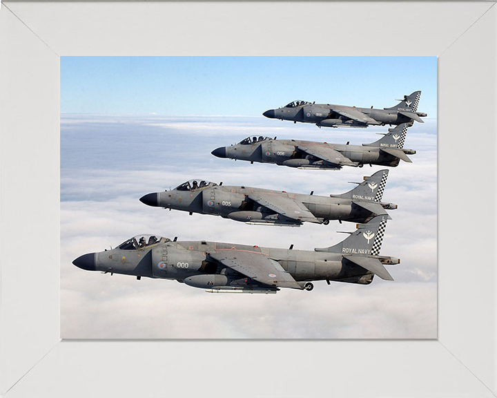 Four Harrier FA2 Jets Flying in Close Formation Photo Print - Royal Navy Aircraft Posters, Prints, & Visual Artwork Hampshire Prints 10 x 8 White Frame No