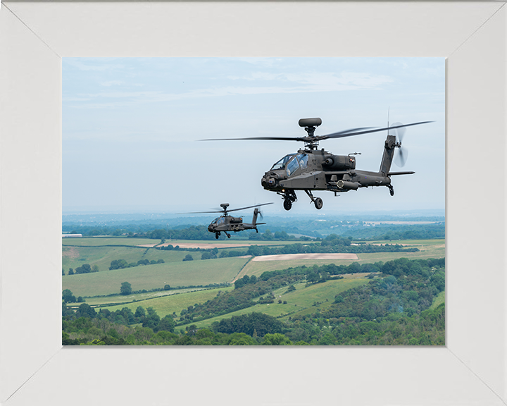 Two Army Apache Echo Helicopters in flightPhoto Print - British Army Hampshire Prints 10 x 8 White Frame No