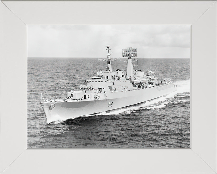 HMS Antrim (D18) Royal Navy County Class Destroyer Port Bow View Photo Print Wall Art Decor Posters, Prints, & Visual Artwork Hampshire Prints 10 x 8 White Frame No