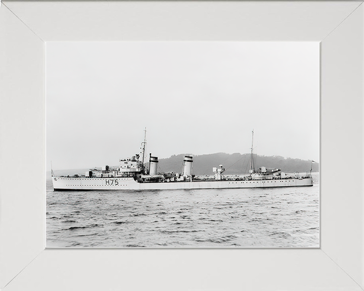 HMS Decoy (H75) Royal Navy D Class Destroyer Port Beam View Photo Print Wall Art Decor Posters, Prints, & Visual Artwork Hampshire Prints 10 x 8 White Frame No
