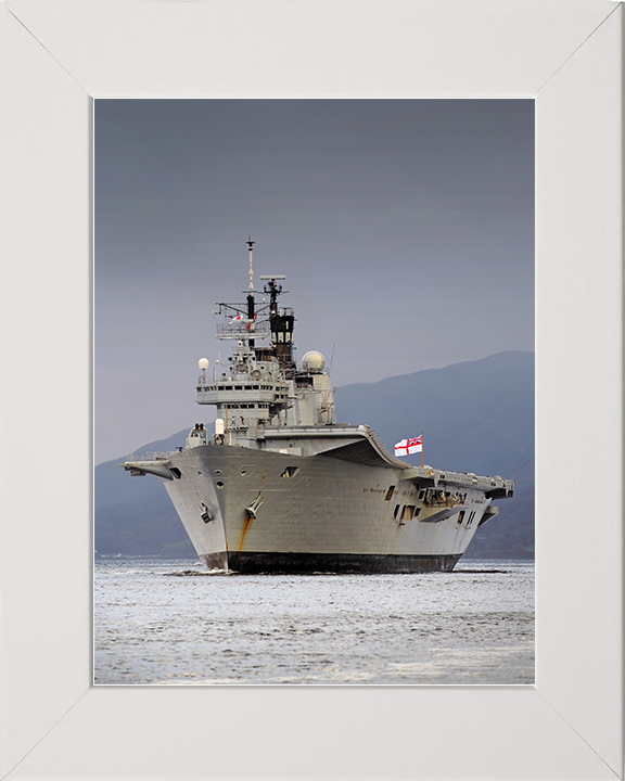HMS Ark Royal (R07) Royal Navy Invincible Class Aircraft Carrier Portrait Photo Print Wall Art Decor Posters, Prints, & Visual Artwork Hampshire Prints 10 x 8 White Frame No