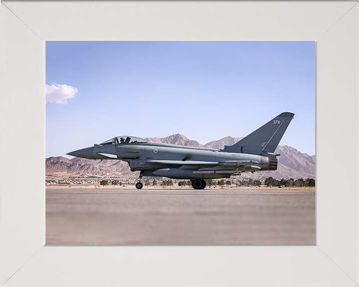 RAF 6 Squadron Typhoon on a Runway Photo Print - Royal Air Force Aircraft Hampshire Prints 10 x 8 White Frame No