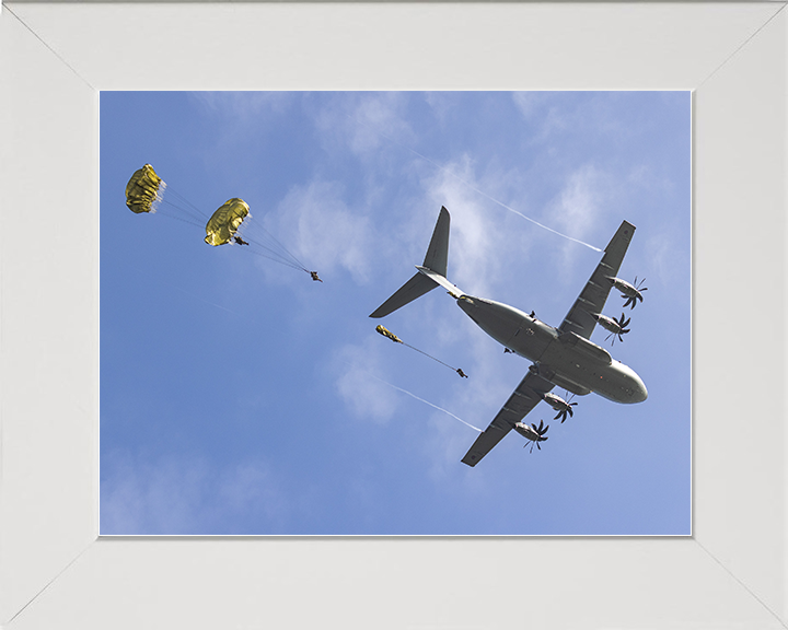 British Army Parachute Regiment Soldiers Jump From An RAF A400M Atlas Photo Print Wall Art Posters, Prints, & Visual Artwork Hampshire Prints 10 x 8 White Frame No