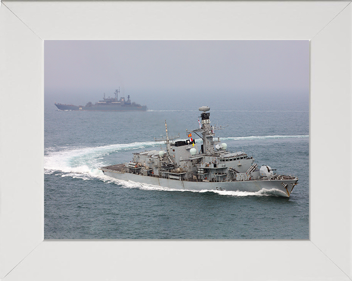 HMS Sutherland (F81) Photo Print - With Russian Warship 2016 - Royal Navy Type 23 Frigate Hampshire Prints 10 x 8 White Frame No