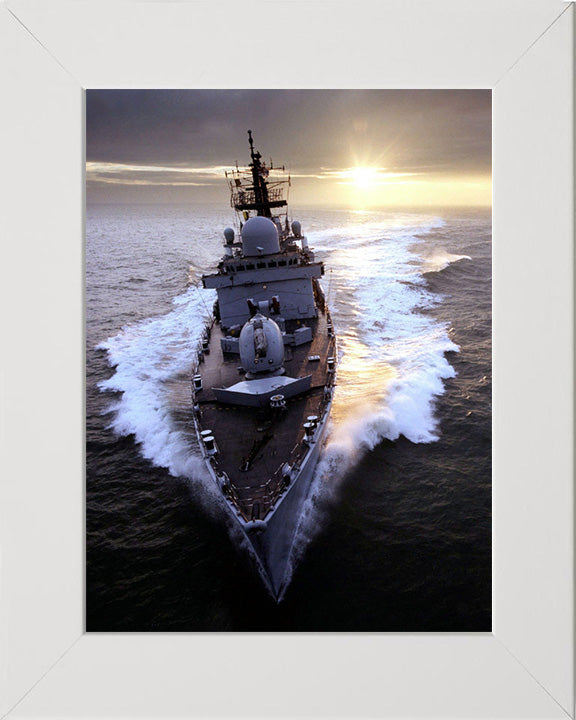 HMS Southampton (D90) Photo Print - High Bow View at Sunset - Royal Navy Type 42 Destroyer Hampshire Prints 10 x 8 White Frame No