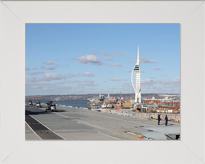 HMS Prince of Wales (R09) Photo Print - Spinnaker Tower - Royal Navy Queen Elizabeth Class Aircraft Carrier Hampshire Prints 10 x 8 White Frame No