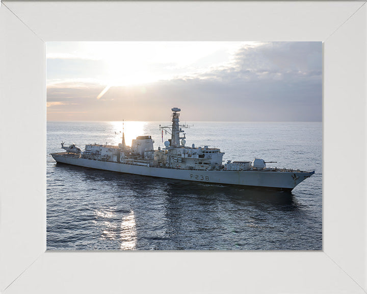 HMS Northumberland (F238) Photo Print - Starboard View at Sunset - Royal Navy Type 23 Frigate Hampshire Prints 10 x 8 White Frame No