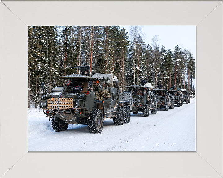 British Army Jackal 2 and Coyote Vehicles in the Snow Photo Print Wall Art Military vehicle Decor Poster Posters, Prints, & Visual Artwork Hampshire Prints 10 x 8 White Frame No