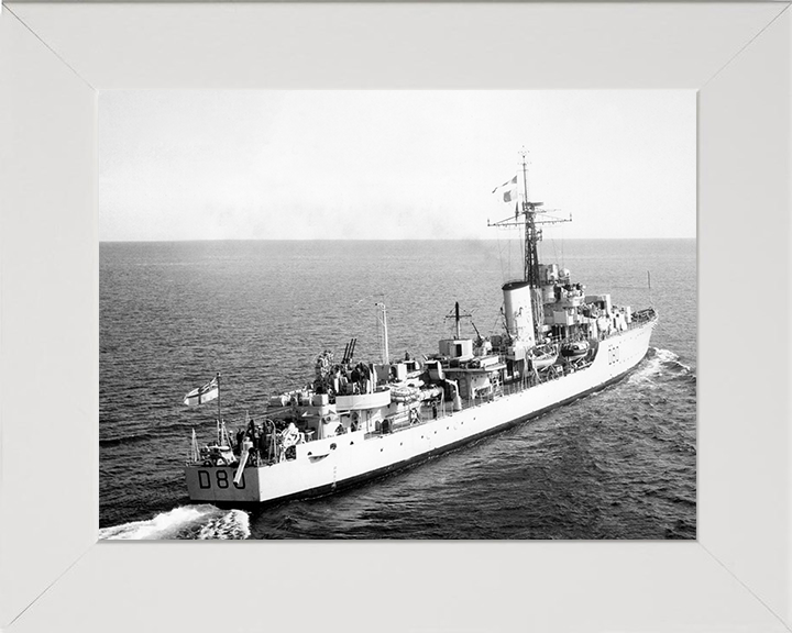 HMS Barfleur (D80) Photo Print - At Sea 1954 - Royal Navy Battle Class Destroyer Posters, Prints, & Visual Artwork Hampshire Prints 10 x 8 White Frame No