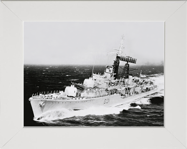 HMS Broadsword (D31) Royal Navy Weapon Class Destroyer Underway Photo Print Wall Art Decor Posters, Prints, & Visual Artwork Hampshire Prints 10 x 8 White Frame No