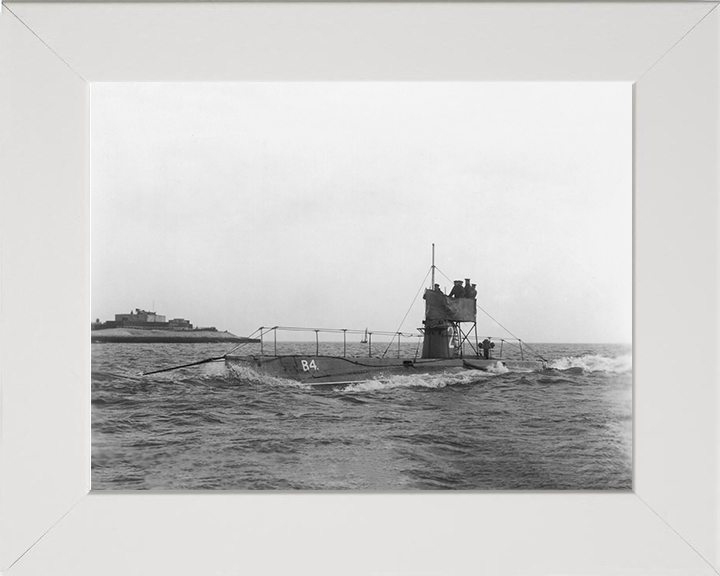 HMS B4 Photo Print - Port Side View - Royal Navy B Class Submarine Hampshire Prints 10 x 8 White Frame No